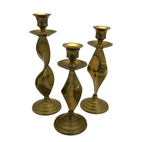 Gatco Accents Vintage Gatco Brass Candlesticks Twisted Ribbon Taper